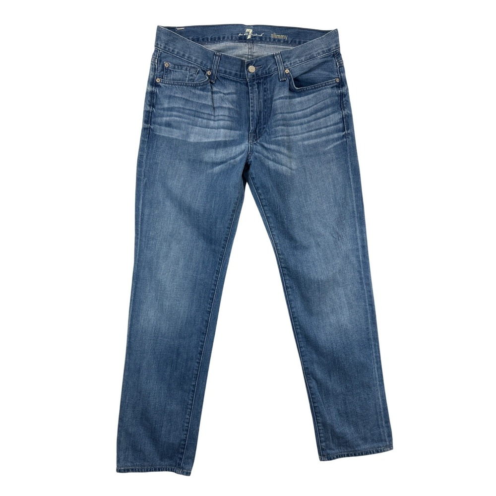 7 For All Mankind Slimmy Jeans Mens 33 Medium Wash Slim Straight 100%‎ Cotton